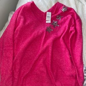 LOFT preppy glitter star pink sweater